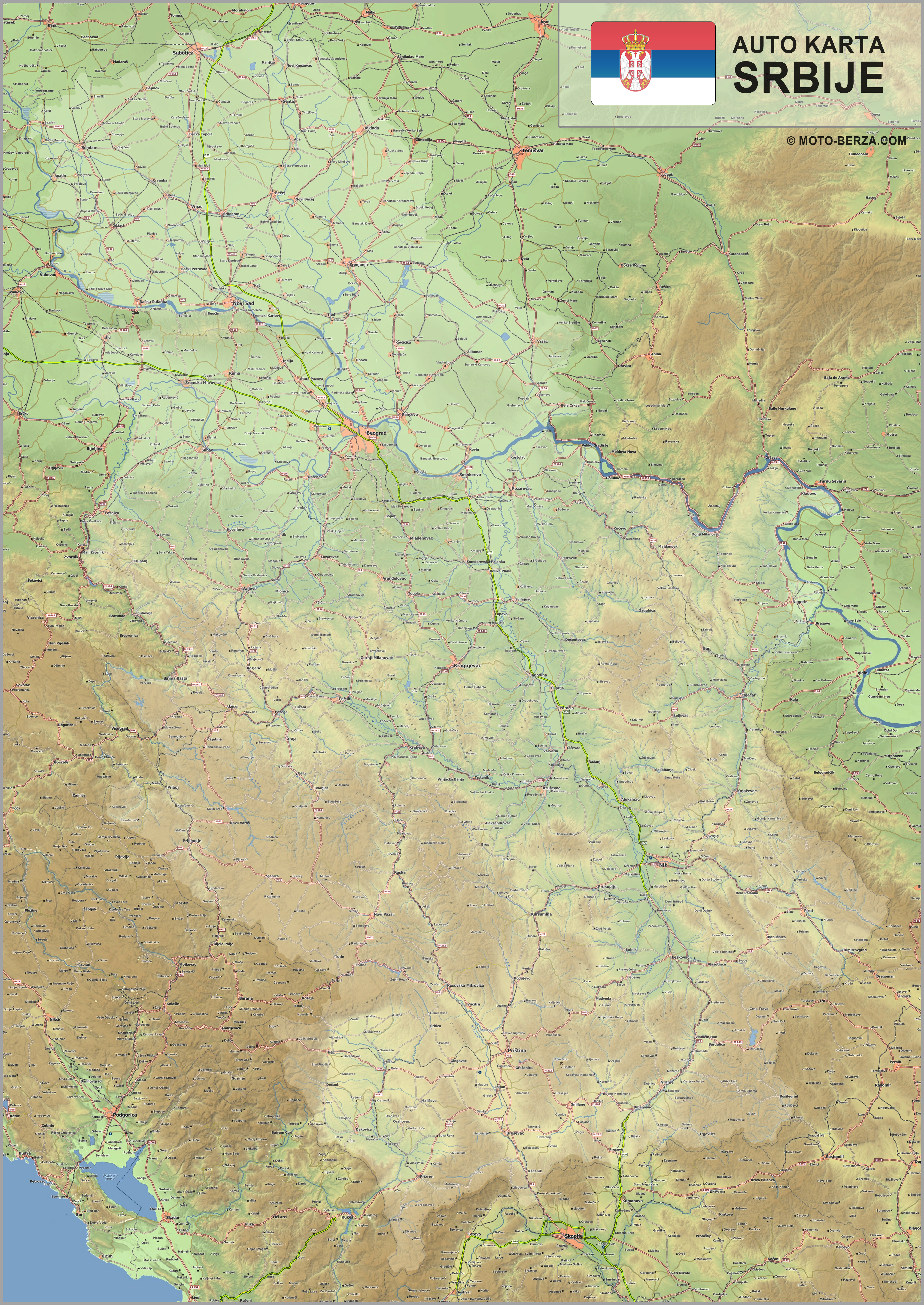 saobraćajna karta srbije Mapa srbije   Auto karta Srbije   Geografska karta sa putevima saobraćajna karta srbije