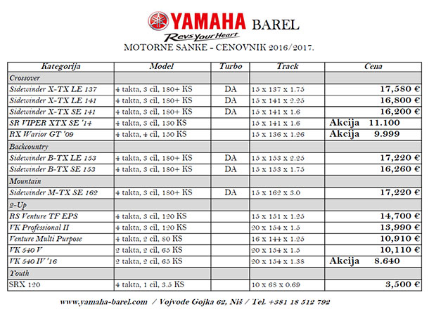 cene motornih sanki yamaha